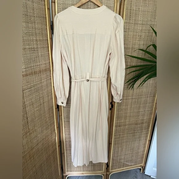 FRNCH Buttonfront Cream Midi Long Sleeve Dress - Picture 5 of 7